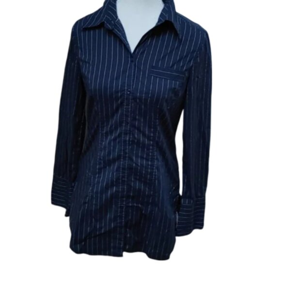 Esprit long dark blue white lines dress shirt size office long sleeves - Picture 1 of 10